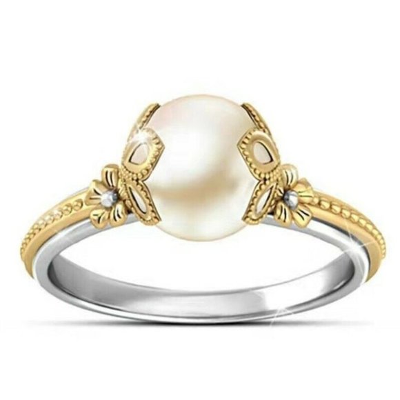 Jewelry - New 18k Yellow Gold 925 Silver Cultured Pearl Ring